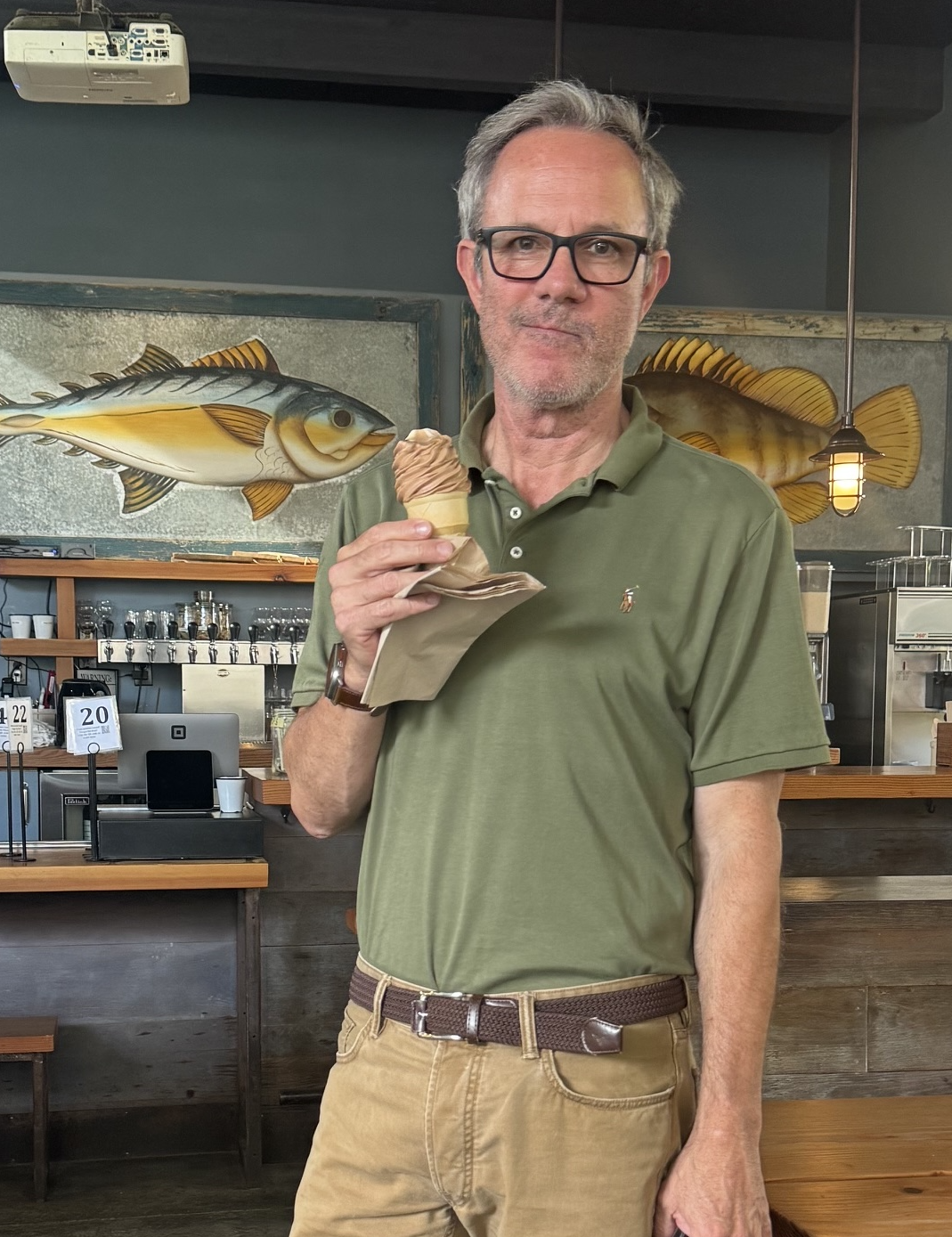 John Barrie holding an ice cream cone
