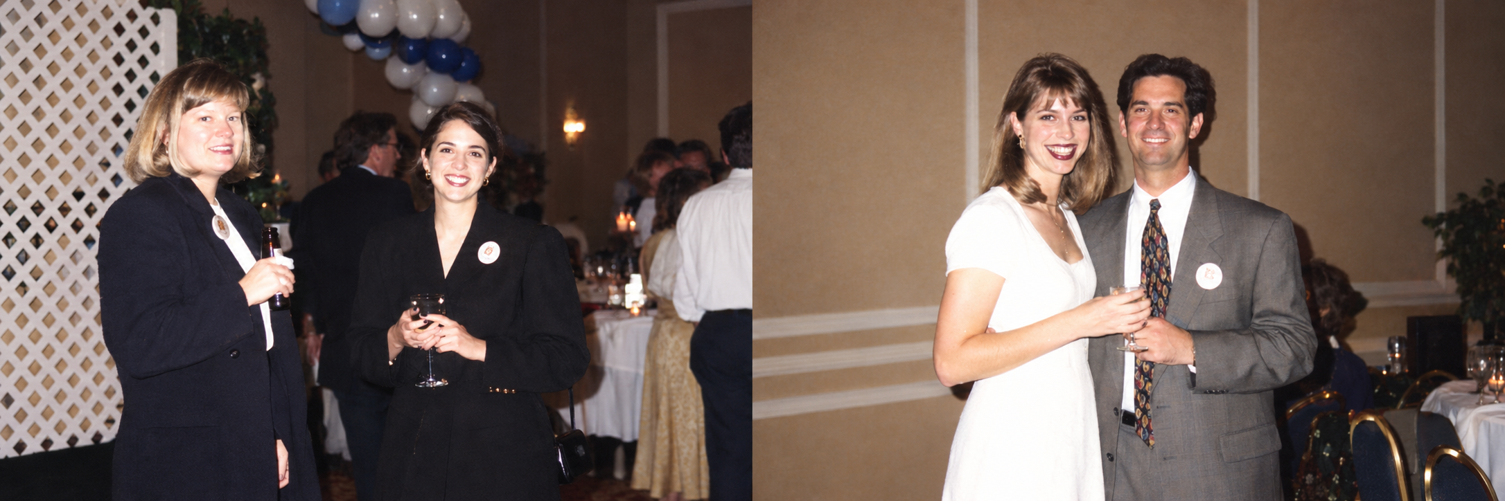 A woman and a man pose together for the camera. Color interpretation.