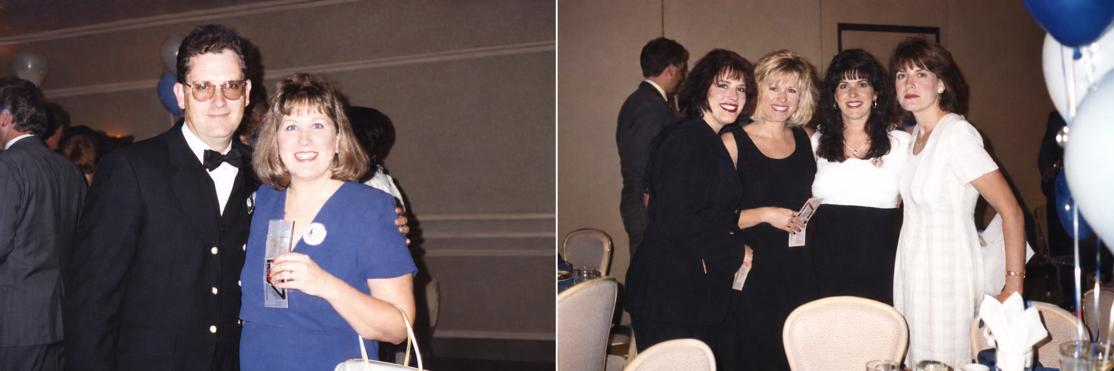 A man in a tuxedo and a woman pose together. Color interpretation.