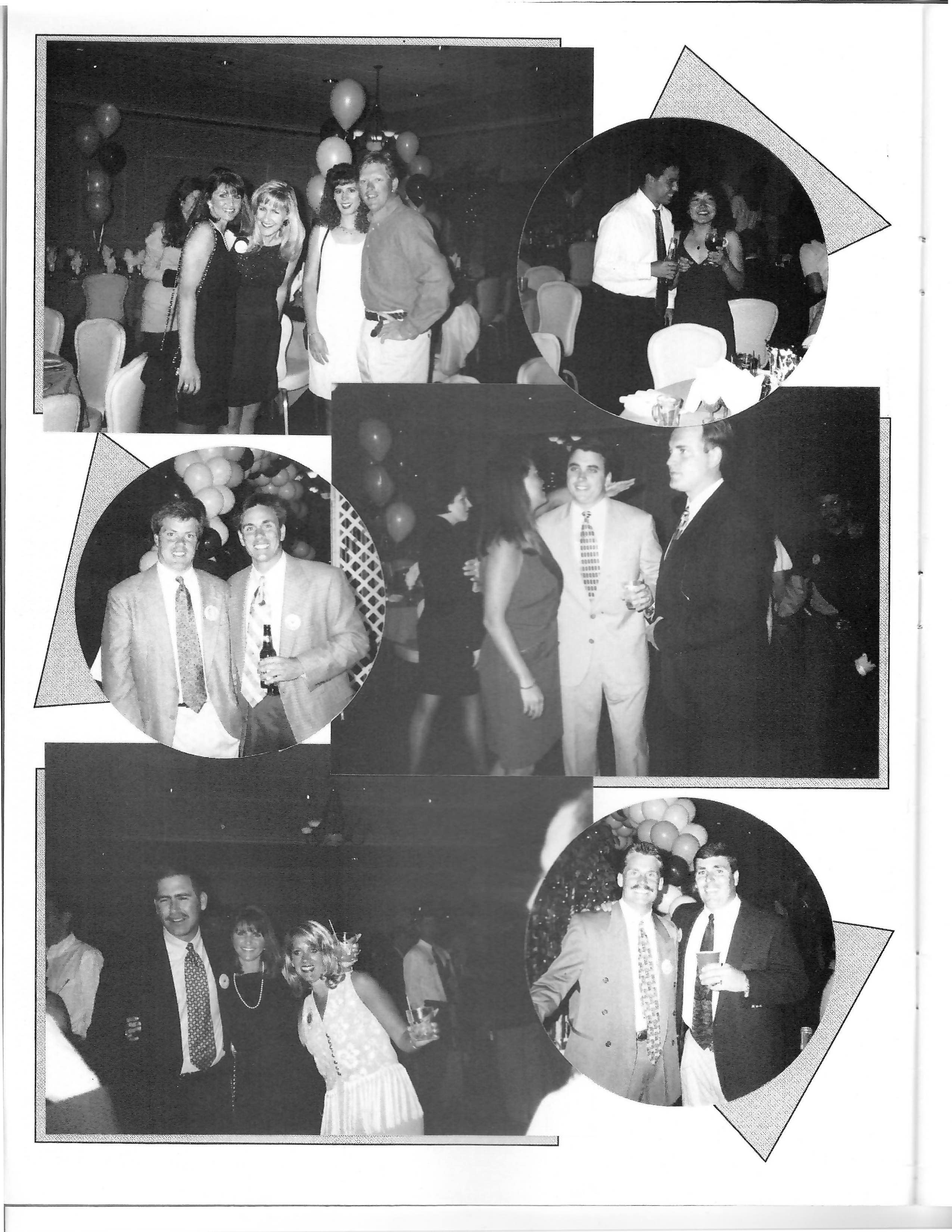 Three women and a man pose together. Original black-and-white scan.