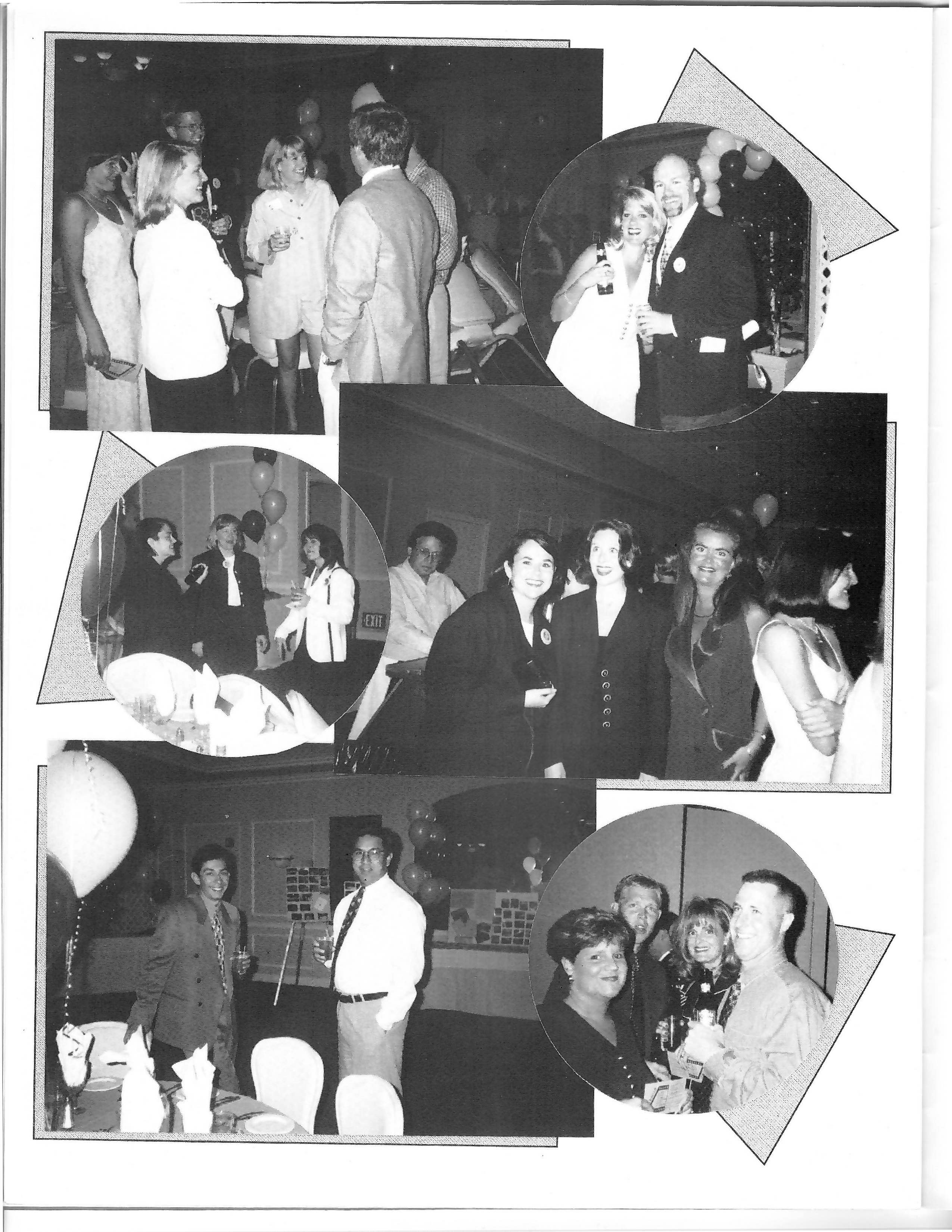 Guests converse in a standing group. Original black-and-white scan.